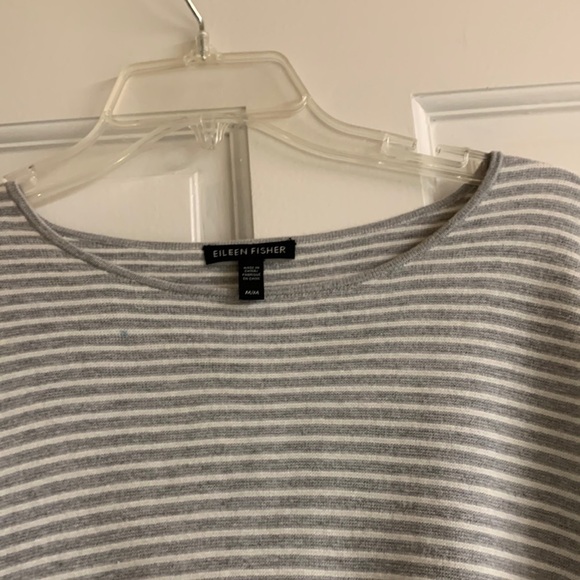 Eileen Fisher striped sweater Medium gray white cotton nylon silk blend - Picture 4 of 11